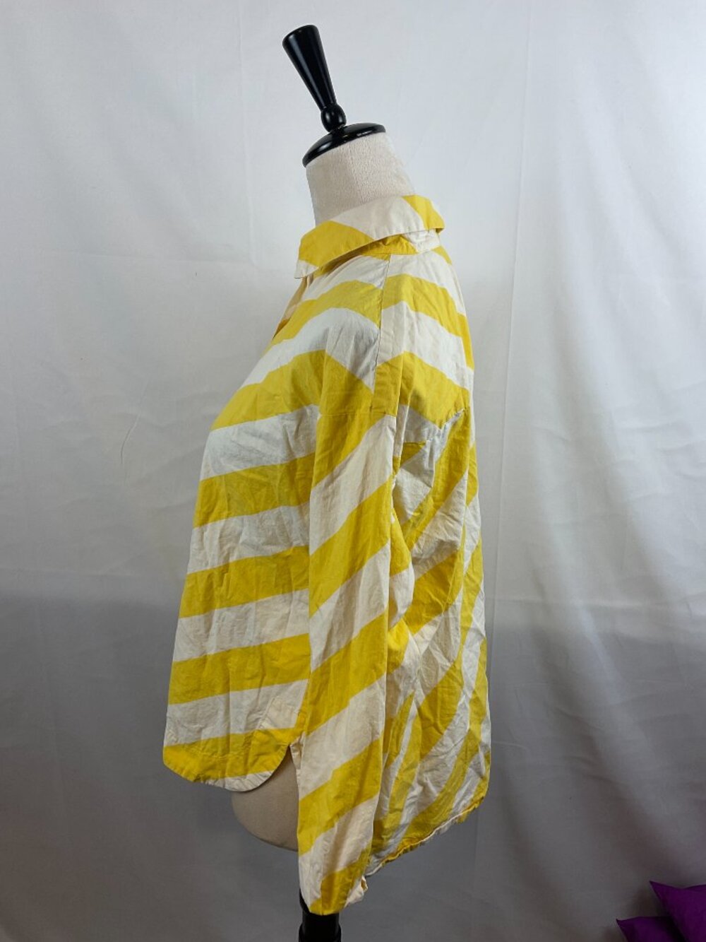 Compania Fantastica Blouse US S White Yellow Stripe Button Front Long Sleeve - Picture 5 of 9